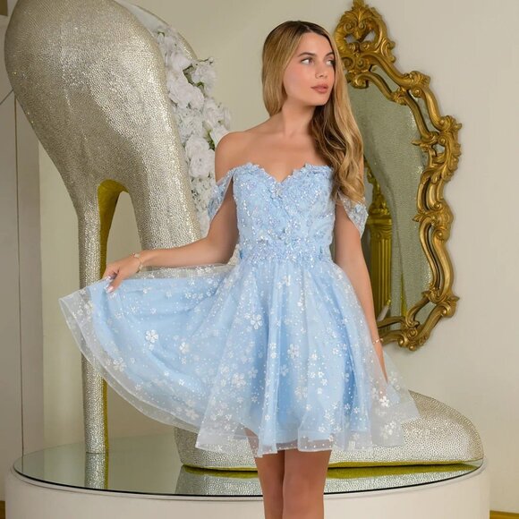 New Off The Shoulder Cocktail Dress w/ Sequins & Butterfly Embroidery GS3685 - Picture 4 of 9